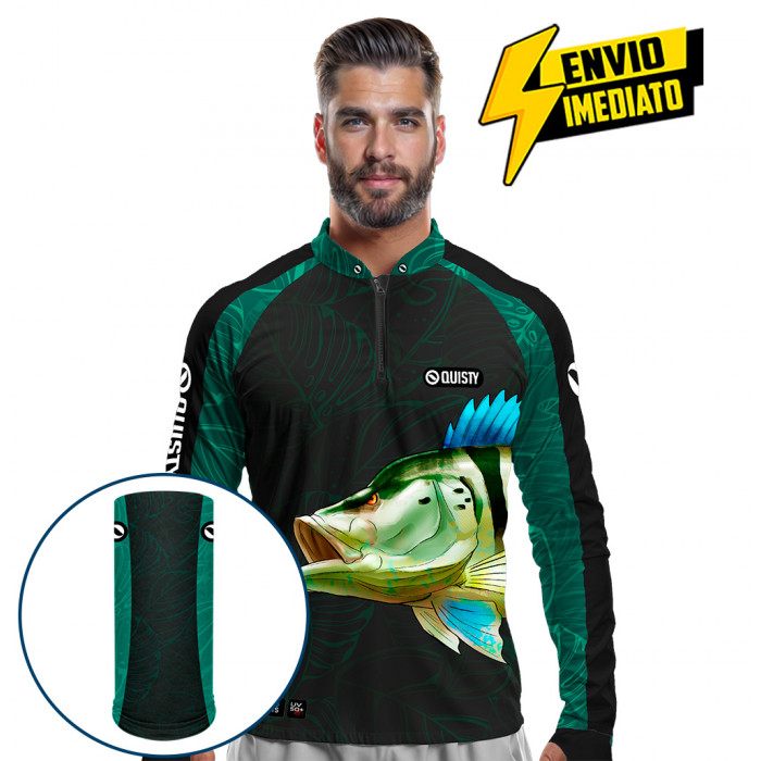 Combo Premium - Pro Elite Tucunaré Azul Pesca Esportiva - Camisa + Punho Luva + Máscara DryUv50 Envio Imediato