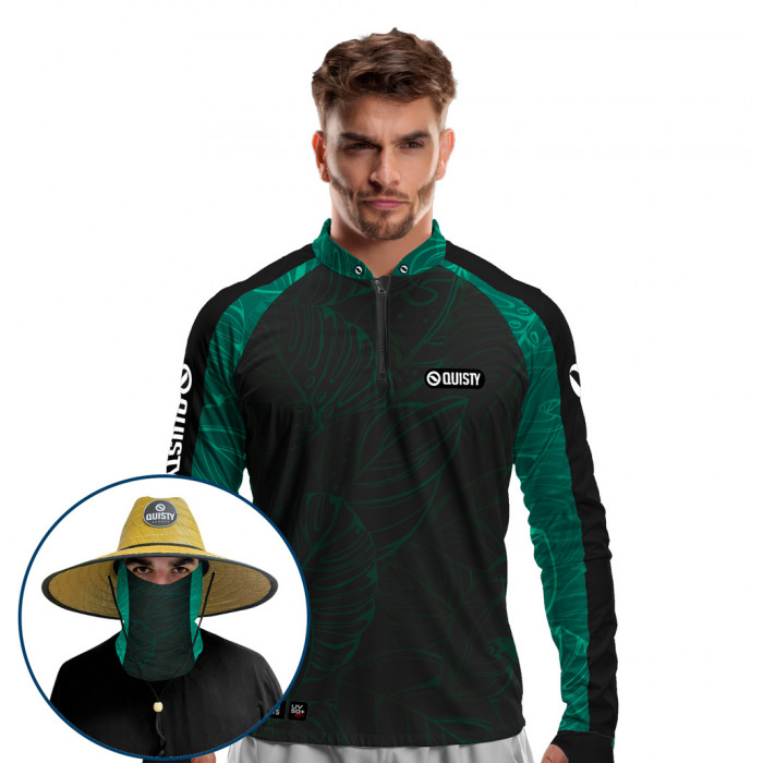 Super Combo VIP - Pro Elite Tucunaré Azul Clean Pesca Esportiva - Camisa + Punho Luva + Máscara + Chapéu DryUv50