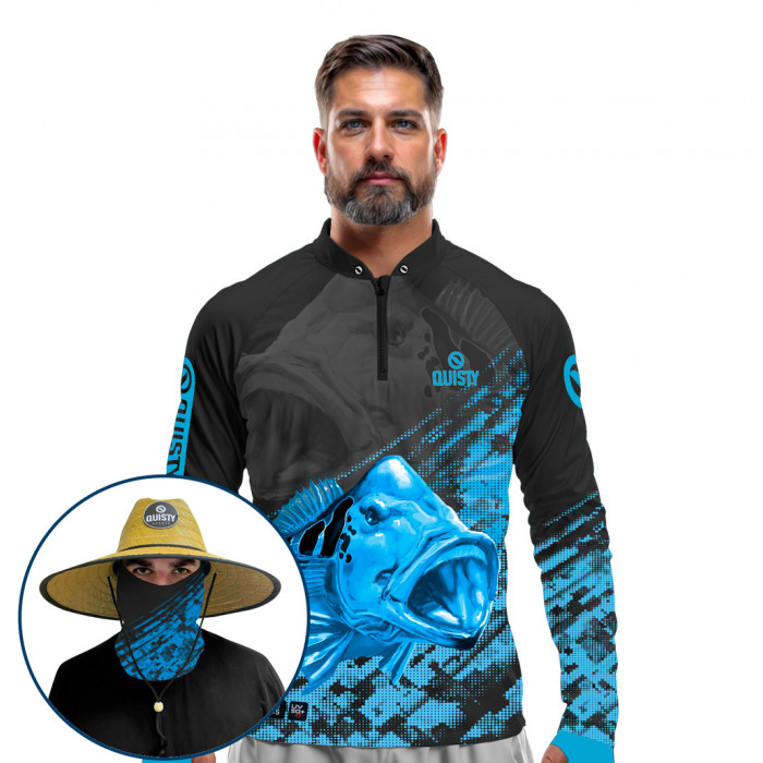 Super Combo VIP - Pro Elite Tucunaré Minha Paixão Pesca Esportiva - Camisa + Punho Luva + Máscara Premium + Chapéu DryUv50+