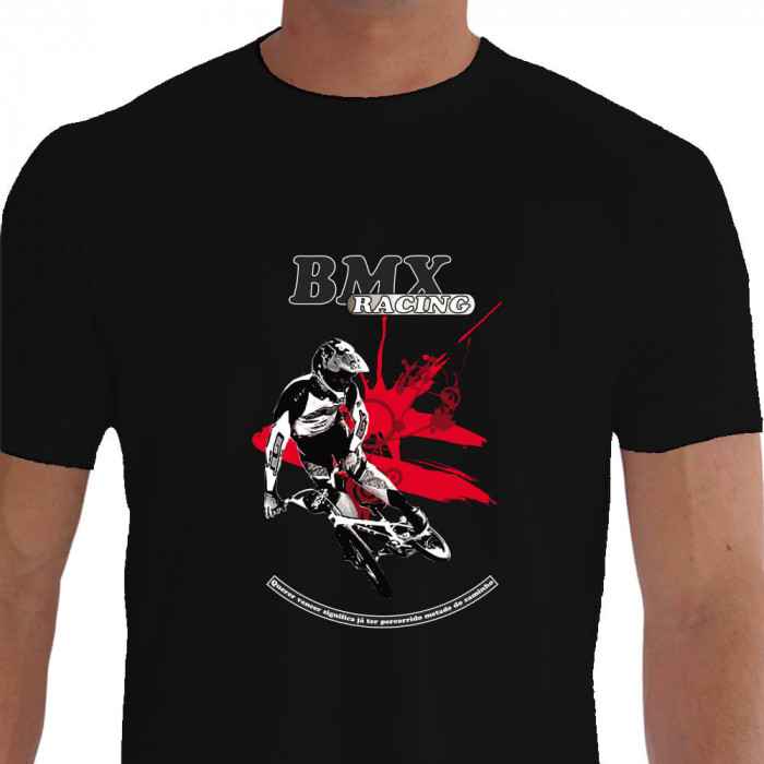Camiseta - BMX Racing - Piloto Salto Bicicross Querer Vencer Significa já ter Percorrido Metade do Caminho - preta