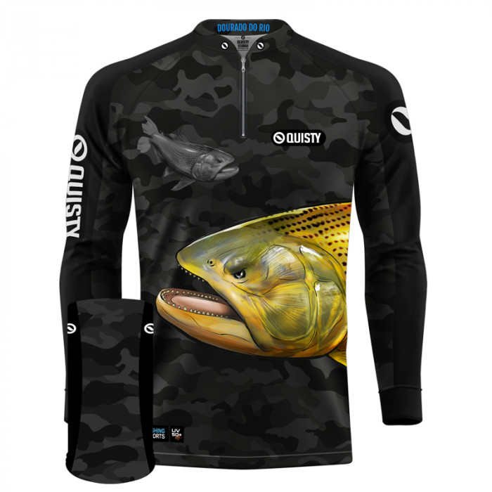 Combo Premium - Pro Elite Dourado Rei do Rio Black Pesca Esportiva - Camisa + Máscara DryUv50+