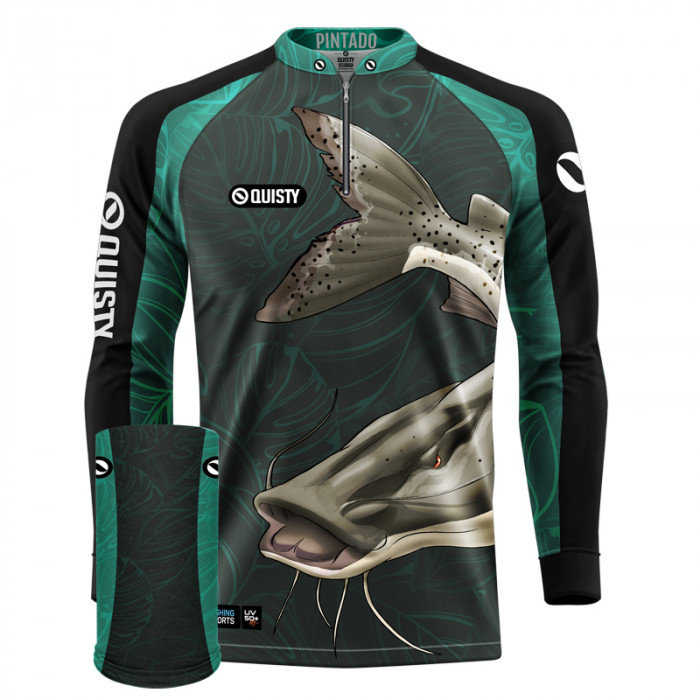 Combo Premium - Pro Elite Pintado Azul Pesca Esportiva - Camisa + Punho Luva + Máscara DryUv50