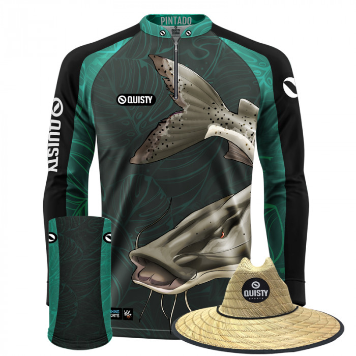 Combo VIP - Pro Elite Pintado Azul Pesca Esportiva - Camisa + Máscara + Chapéu DRYUV50+