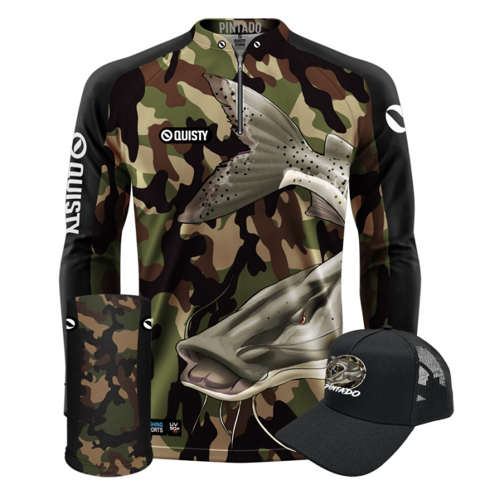 Super Combo Premium - Pro Elite Pintado Pantanal Pesca Esportiva - Camisa + Punho Luva + Máscara + Boné DryUv50+