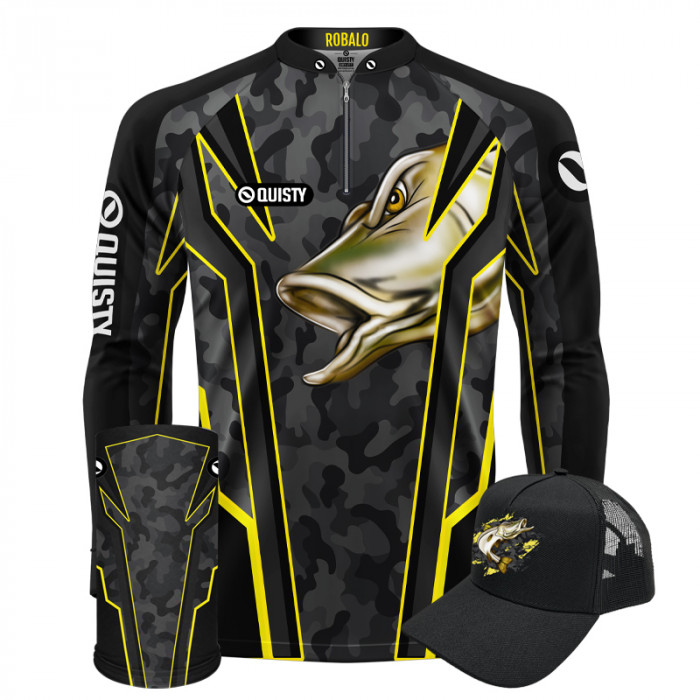 Super Combo Premium - Pro Elite Robalo Arisco Pesca Esportiva - Camisa + Punho Luva + Máscara + Boné DryUv50+