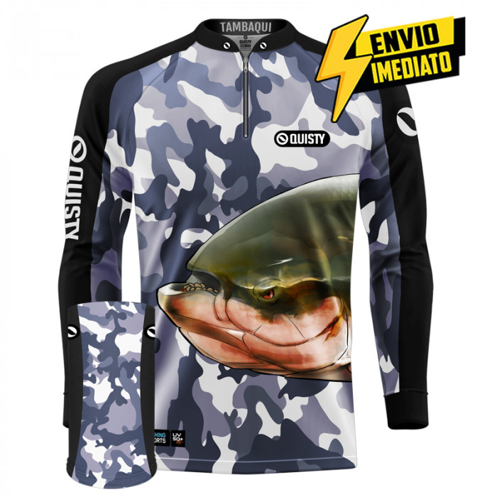 Combo Premium - Pro Elite Tambaqui Pesca Esportiva - Camisa + Punho Luva + Máscara DryUv50 Envio Imediato