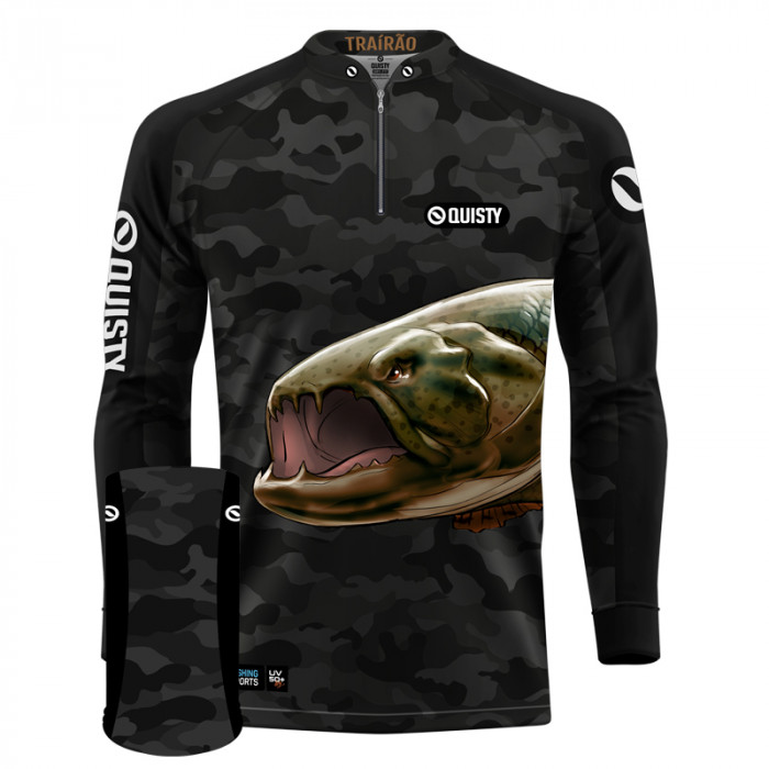 Combo Premium - Pro Elite Trairão Pesca Esportiva - Camisa + Punho Luva + Máscara Premium DryUv50+