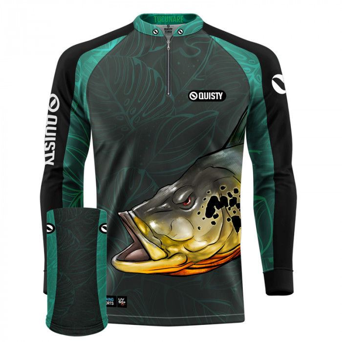 Combo Premium - Pro Elite Tucunaré Pantanal Azul Pesca Esportiva - Camisa + Punho Luva + Máscara DryUv50