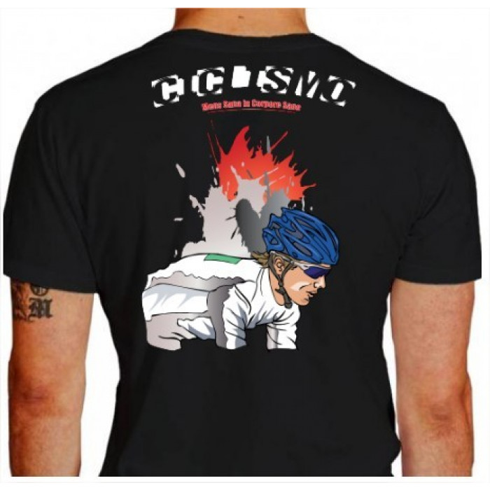 Camiseta - Ciclismo - Ciclista Concentração Prova Frase Mens Sana in Corpore Sano Costas Preta
