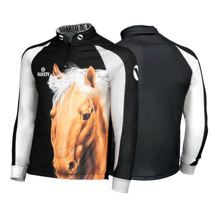 Camisa Premium Pro Elite Cavalgada Quarto de Milha Black DryUv50+ + Punho de Luva