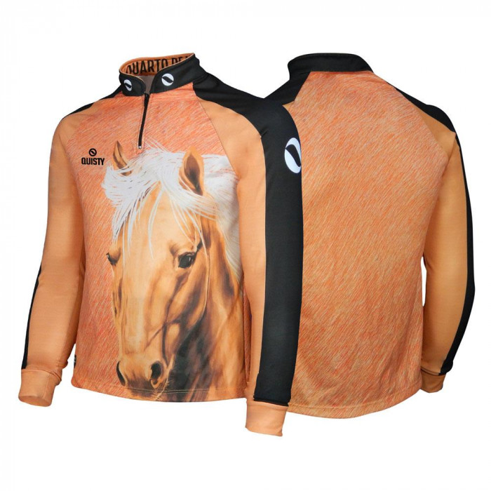 Camisa Premium Pro Elite Cavalgada Quarto de Milha Marrom DryUv50+  + Punho de Luva