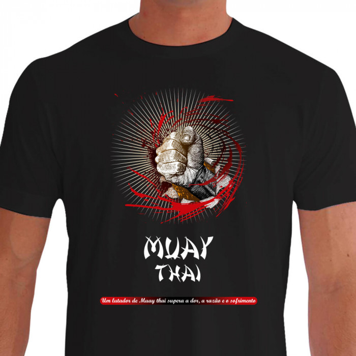 Camiseta de Muay Thai Superar a Dor - Preta