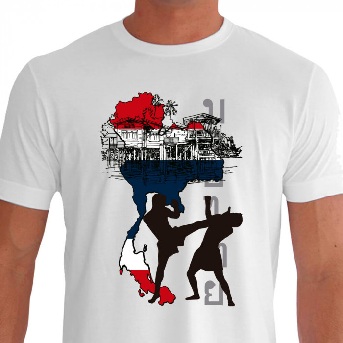 Camiseta de Muay Thai Tailandia Knockout - Branca