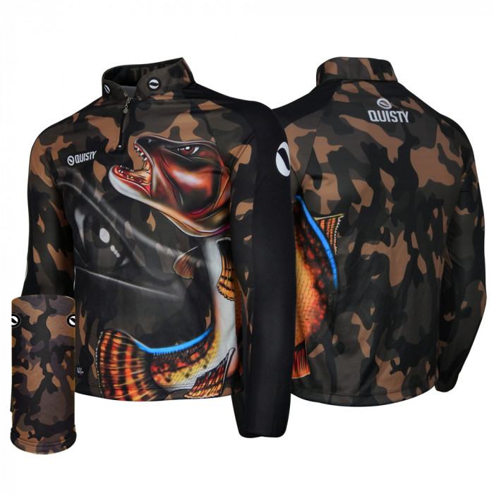 Combo Pro Elite Traíra Camuflado Pesca Esportiva Camisa + Máscara DryUv50+