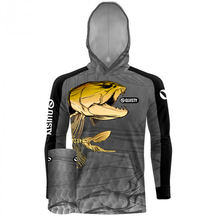 Combo Camisa Com Capuz Hardy Protection Traíra Skull Capuz + Máscara - Pesca Esportiva DryUv50