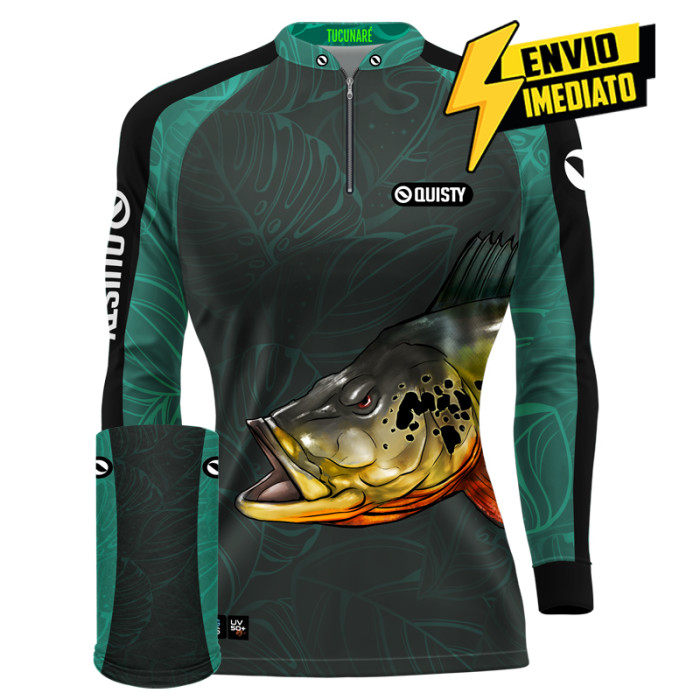 Combo Premium - Pro Elite Tucunaré Pantanal Azul Feminina - Camisa + Punho Luva + Máscara DryUv50 Envio Imediato