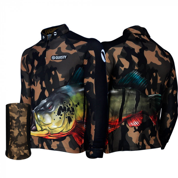 Combo Raglan Tucunaré Savage Pesca Esportiva Camisa + Máscara DryUv50+ 