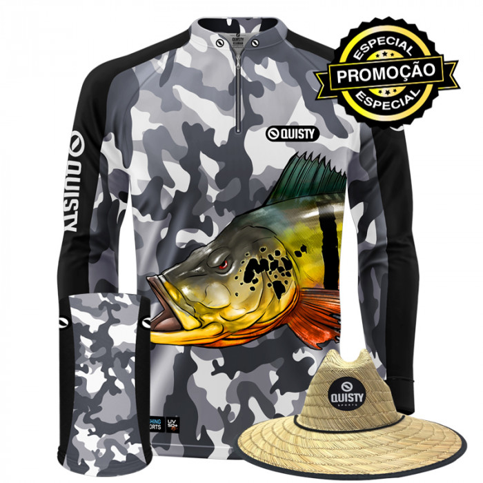 Super Combo VIP - Pro Elite Tucunaré Antartida Pesca Esportiva - Camisa + Punho Luva + Máscara + Chapéu DryUv50+