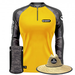 Super Combo VIP - Pro Elite Army Feminina Pesca Esportiva - Camisa + Punho Luva + Máscara Premium + Chapéu DryUv50+