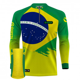 Combo Premium - Pro Elite Brasil Bandeira Pesca Esportiva - Camisa + Punho Luva + Máscara Premium DryUv50+