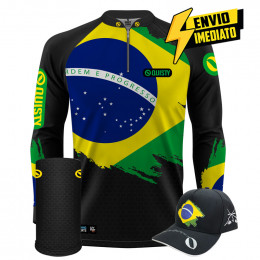 Super Combo Premium - Pro Elite Brasil Black - Pesca Esportiva - Camisa + Punho Luva + Máscara + Boné DryUv50+ Envio Imediato