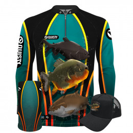 Super Combo Premium - Pro Elite Brabos Da Pesca Família Tamba - Pesca Esportiva - Camisa + Punho Luva + Máscara Premium + Boné DryUv50+
