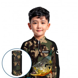 Combo Premium Infantil - Pro Elite Tucunaré Pantanal Pesca Esportiva - Camisa + Punho Luva + Máscara Premium Infantil DryUv50+