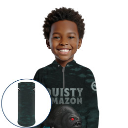 Combo Premium Infantil - Pro Elite Piranha Preta – A Predadora dos Rios - Pesca Esportiva - Camisa + Punho Luva + Máscara DryUv50+