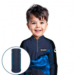 Combo Premium Infantil - Pro Elite Tucunaré Azul Blue Pesca Esportiva - Camisa + Punho Luva + Máscara Premium Infantil DryUv50+