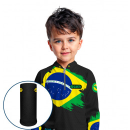 Combo Premium Infantil - Pro Elite Brasil Black Pesca Esportiva - Camisa + Punho Luva + Máscara Premium Infantil DryUv50+