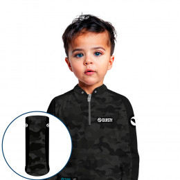 Combo Premium Infantil - Pro Elite Army Black - Pesca Esportiva - Camisa + Punho Luva + Máscara DryUv50+