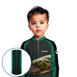 Combo Premium Infantil - Pro Elite Trairão Azul Pesca Esportiva - Camisa + Punho Luva + Máscara Premium Infantil DryUv50+