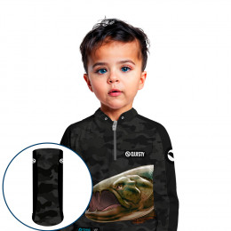 Combo Premium Infantil - Pro Elite Trairão Pesca Esportiva - Camisa + Punho Luva + Máscara Premium Infantil DryUv50+