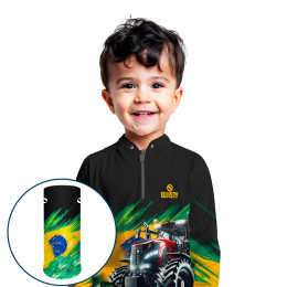Combo Premium Infantil - Pro Elite Trator da Nossa Terra- Agro Sports- Camisa + Punho Luva + Máscara Premium Infantil DryUv50+ 