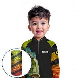 Combo Premium Infantil - Pro Elite Tucunaré Bravo do Brasil - Pesca Esportiva - Camisa + Punho Luva + Máscara DryUv50+