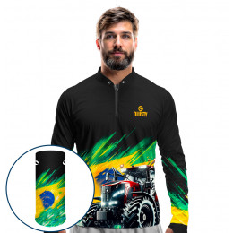 Combo Premium - Pro Elite Trator da Nossa Terra - Agro Sports - Camisa + Punho Luva + Máscara Premium DryUv50+