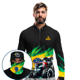 Super Combo Premium -  Pro Elite Trator da Nossa Terra - Agro Sports - Camisa + Punho Luva + Máscara Premium + Boné DryUv50+