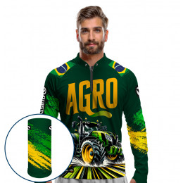 Combo Premium - Pro Elite Brasil Agroforte - Agro Sports - Camisa + Punho Luva + Máscara Premium DryUv50+