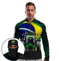 Super Combo Premium - Pro Elite Raízes Rurais do Brasil - Agro Sports - Camisa + Punho Luva + Máscara Premium + Boné DryUv50+