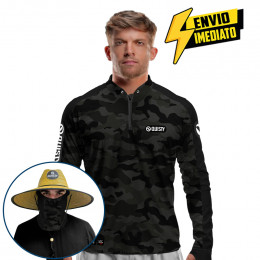 Super Combo VIP - Pro Elite Army Black Pesca Esportiva - Camisa + Punho Luva + Máscara + Chapéu DryUv50 Envio Imediato