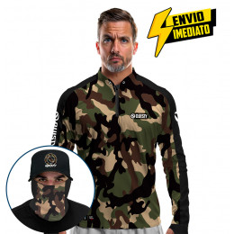 Super Combo Premium - Pro Elite Army Pantanal Pesca Esportiva - Camisa + Punho Luva + Máscara + Boné DryUv50+ Envio Imediato