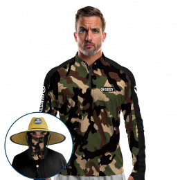 Combo VIP - Pro Elite Army Pantanal Pesca Esportiva - Camisa + Punho Luva + Máscara Premium + Chapéu DryUv50+