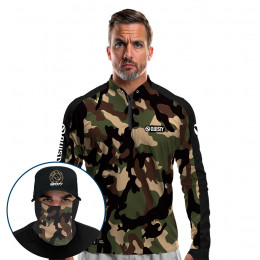 Super Combo Premium - Pro Elite Army Pantanal Pesca Esportiva - Camisa + Punho Luva + Máscara + Boné DryUv50+