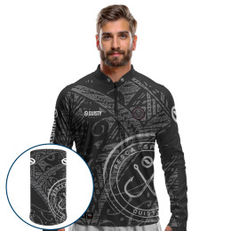 Combo Premium - Pro Elite Anzol Black Pesca Esportiva - Camisa + Punho Luva + Máscara Premium DryUv50+