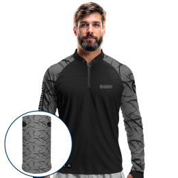 Combo Premium - Pro Elite Black Bass Kid Ocelos Black - Camisa + Punho Luva + Máscara Premium DryUv50+