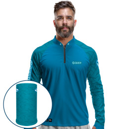 Combo Premium - Pro Elite Black Bass Kid Ocelos Blue - Camisa + Punho Luva + Máscara Premium DryUv50+