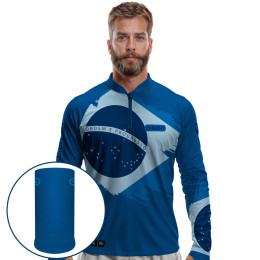 Combo Premium - Pro Elite Brasil Blue Pesca Esportiva - Camisa + Punho Luva + Máscara Premium DryUv50+