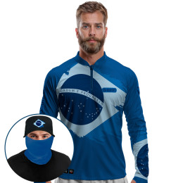 Super Combo Premium - Pro Elite Brasil Blue Pesca Esportiva - Camisa + Punho Luva + Máscara Premium + Boné Tela DryUv50+