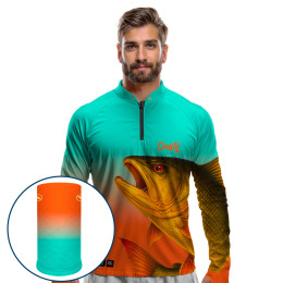 Combo Premium - Pro Elite Dourado do Rio Fúria Dourada Aurora Pesca Esportiva - Camisa + Máscara Premium DryUv50+