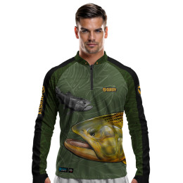 Camisa Premium - Pro Elite Dourado Do Rio Verde Musgo Pesca Esportiva - DryUv50+ Punho Luva
